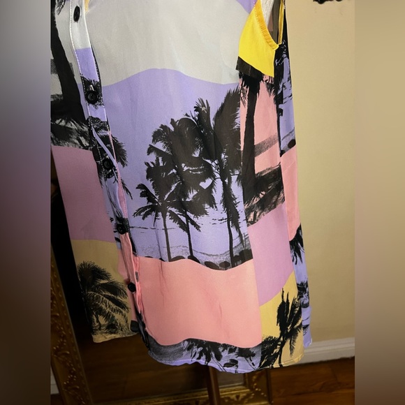 Forever 21 Maui Palm Tree Color Block Button down sleeveless shirt tank top - Picture 4 of 10